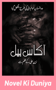 Akaas Bail By Zain Ali Urdu novel emotional romantic book cover design with dark dramatic theme